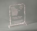 Large clear acrylic award with chipped edges that makes it look like cracked ice