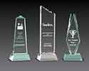 Three thick aceylic awards made in clear or jade acrylic