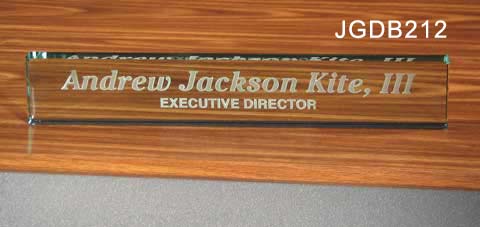 Image of a jade glass desk name bar 