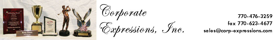 This is the title image for Corporate Expressions, Inc. web site pages containing a photo of awards offered and contact information.