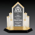This is a image of a acrylic award with star columns and a house center and when selected will take the visitor to the acrylic home page for acrylic awards.