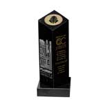 This is a image of 3 sided black marble tower award