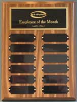 Image of a 9 inch by 12 inch perpetual plaque with twelve black colored plates below a black with gold trim header plate