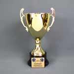 This is a italian style metal cup set on a round black synthetic base