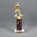 This is a image of a hockey player on top of a four inch black column with a marble base 