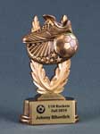 This is a image of a gold color soccer resin