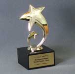 This is a image of a gold flying star on a black marble base