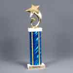 This is a image of a flying star trophy with a blue column