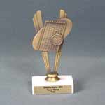 This is a image of metal swimming trophy top on a marble base